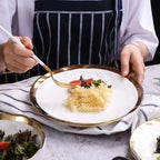 Gold Rim Porcelain Plates and Bowls, Set of 6