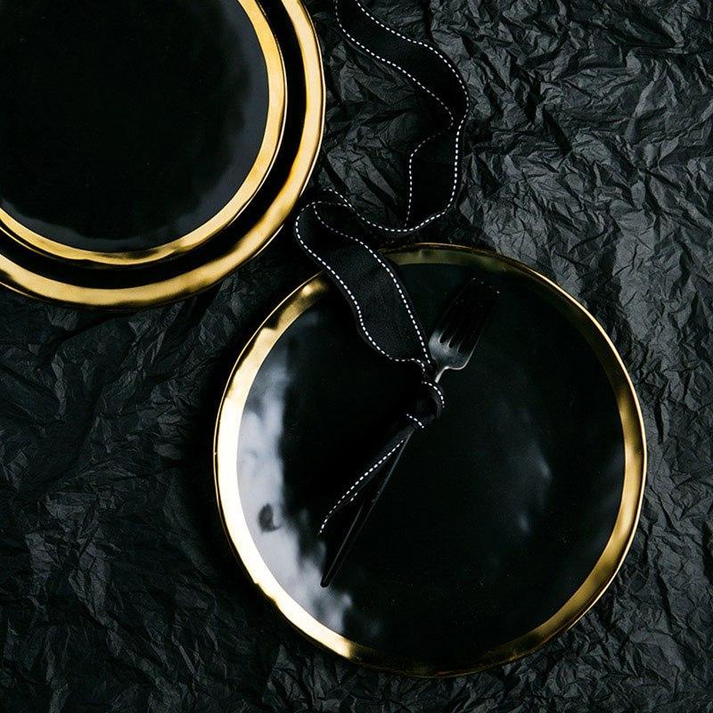 Gold Rim Porcelain Plates and Bowls, Set of 6