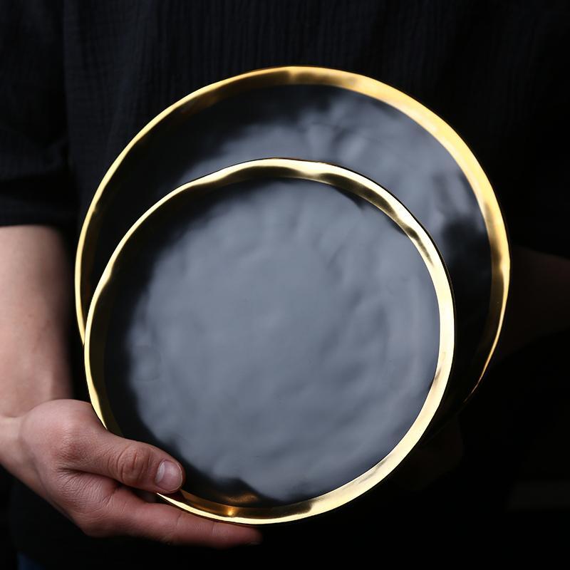 Gold Rim Porcelain Plates and Bowls, Set of 6