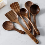 Teak Wood Cooking Utensils with Stand, 7 Pieces