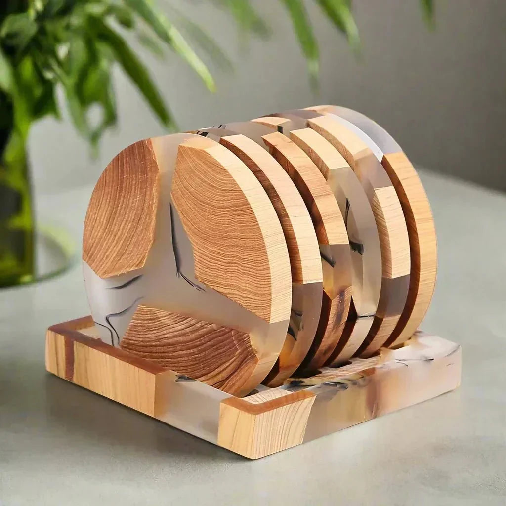 Wood and Resin Inlay Drinks Coasters