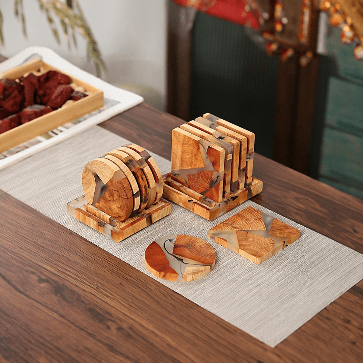 Wood and Resin Inlay Drinks Coasters
