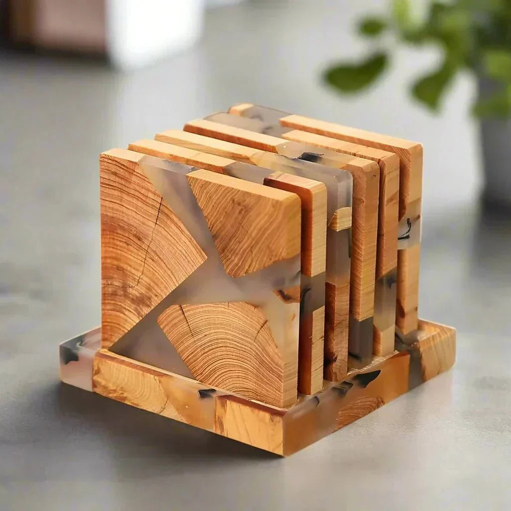 Wood and Resin Inlay Drinks Coasters