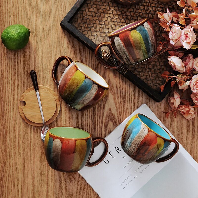 Glazed Ceramic Mug with Lid and Spoon, 350 ml