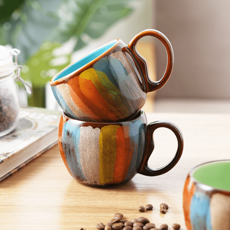 Glazed Ceramic Mug with Lid and Spoon, 350 ml