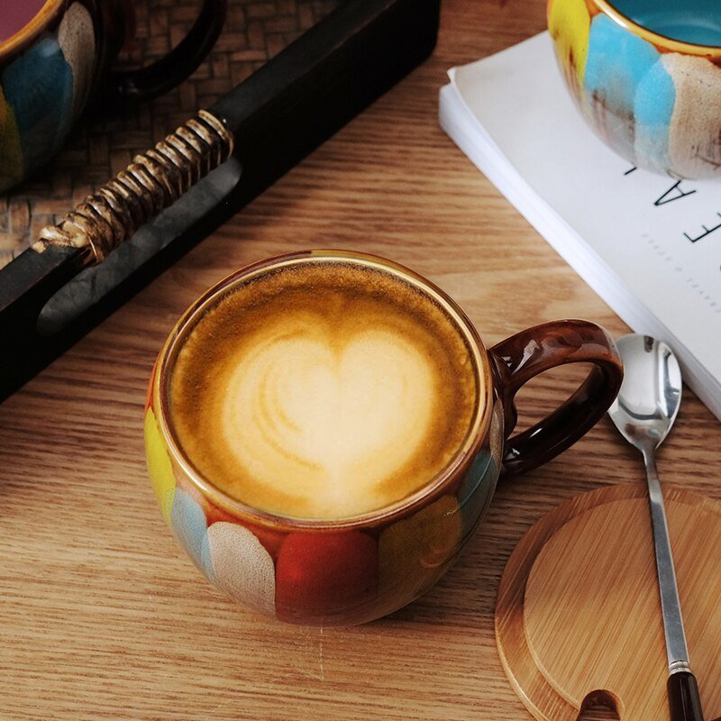 Glazed Ceramic Mug with Lid and Spoon, 350 ml