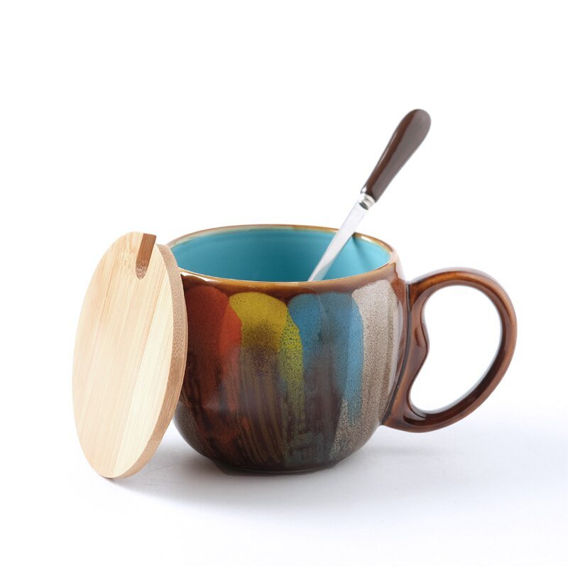 Glazed Ceramic Mug with Lid and Spoon, 350 ml