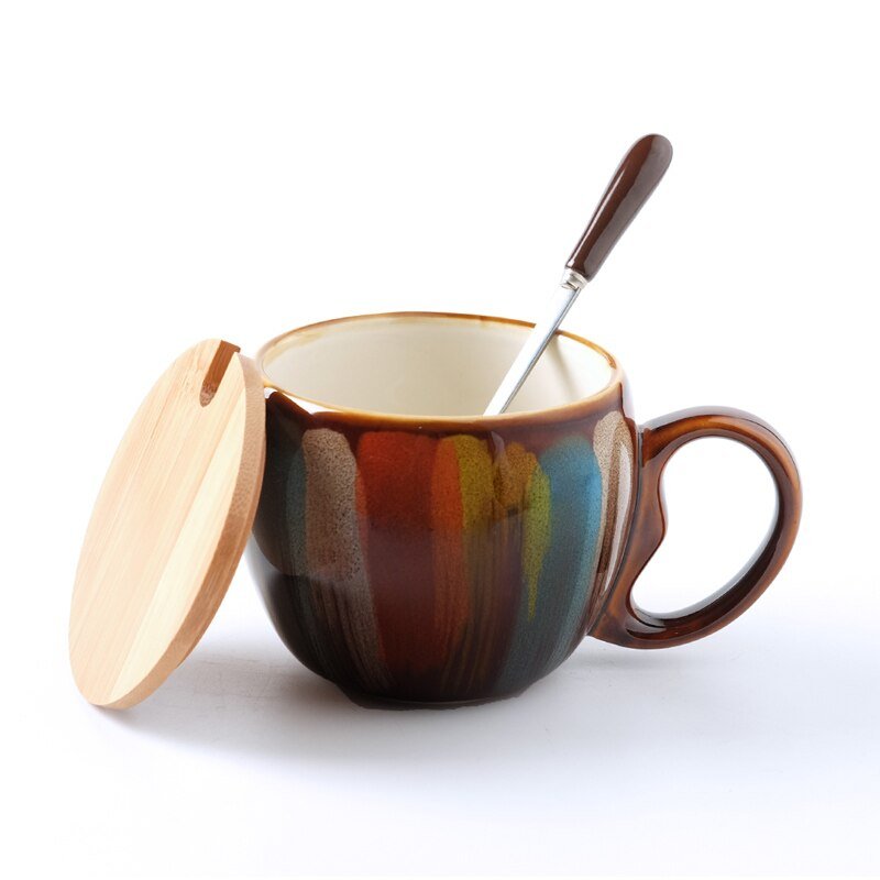 Glazed Ceramic Mug with Lid and Spoon, 350 ml