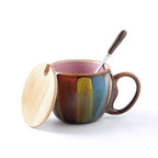 Glazed Ceramic Mug with Lid and Spoon, 350 ml