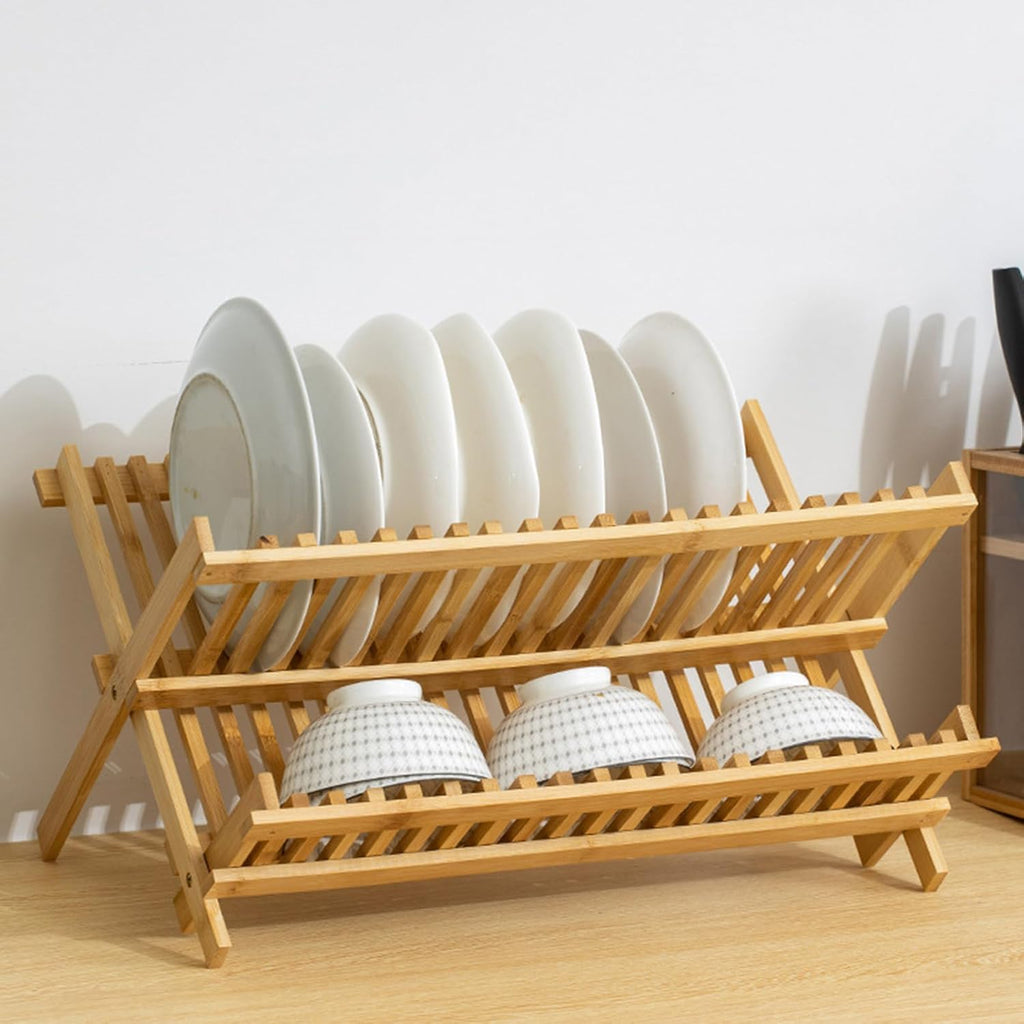 Folding Bamboo Dish Drying Rack, 2 Tiers