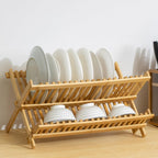Folding Bamboo Dish Drying Rack, 2 Tiers