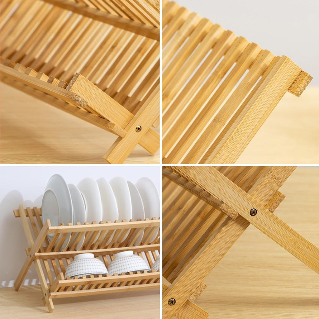Folding Bamboo Dish Drying Rack, 2 Tiers