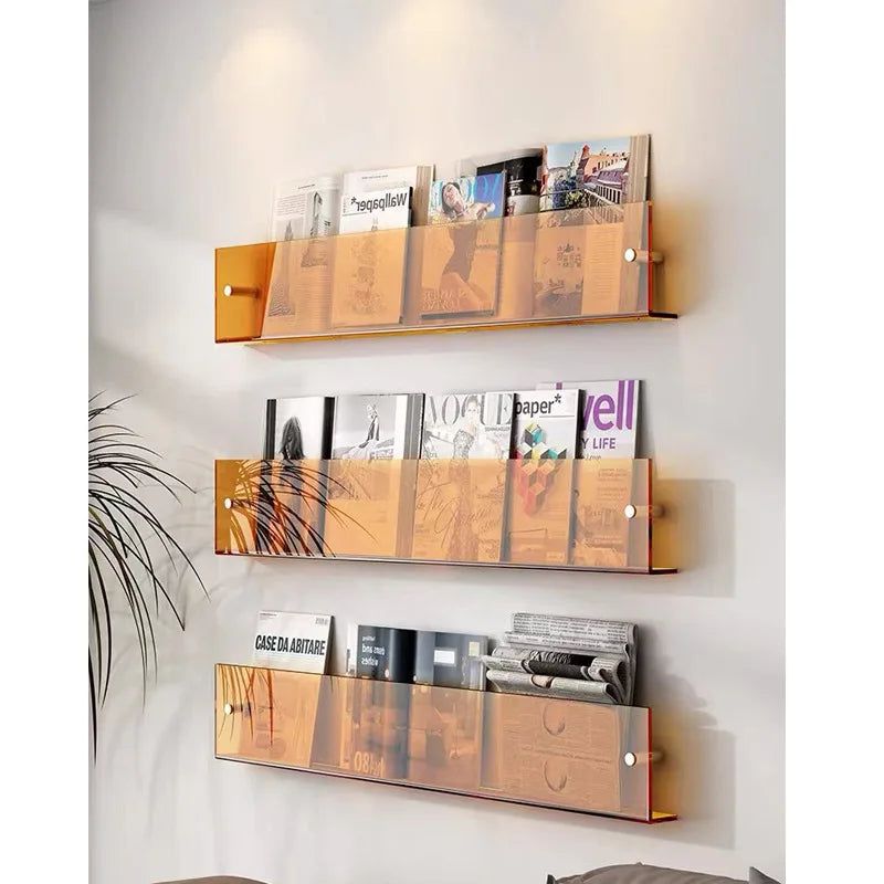 Acrylic Wall-Mounted Magazine Display Shelf