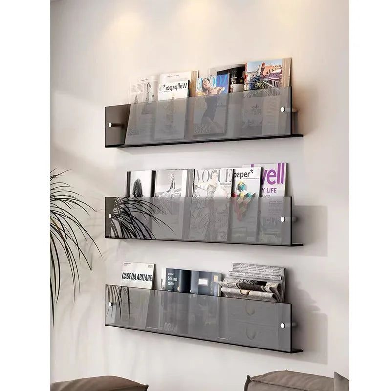 Acrylic Wall-Mounted Magazine Display Shelf