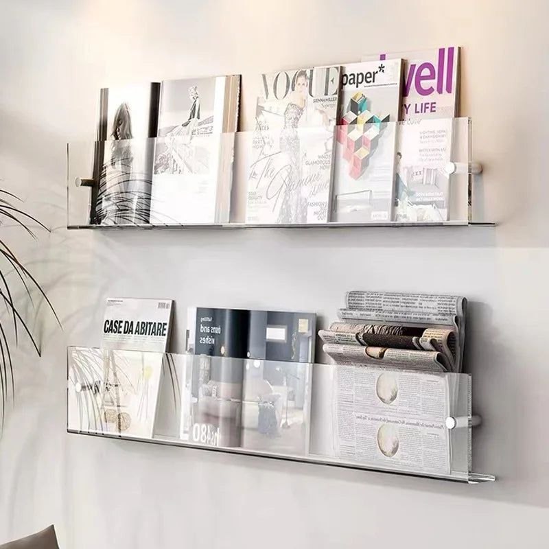Acrylic Wall-Mounted Magazine Display Shelf