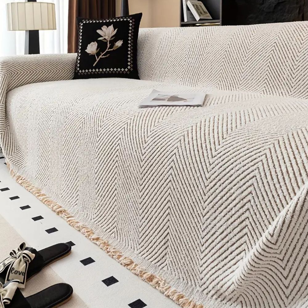 Herringbone Microfibre Sofa Throw Cover