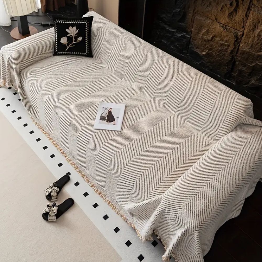 Herringbone Microfibre Sofa Throw Cover