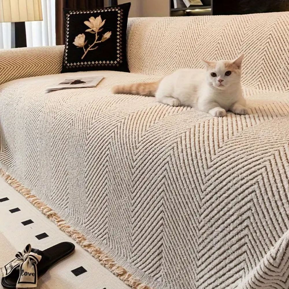 Herringbone Microfibre Sofa Throw Cover