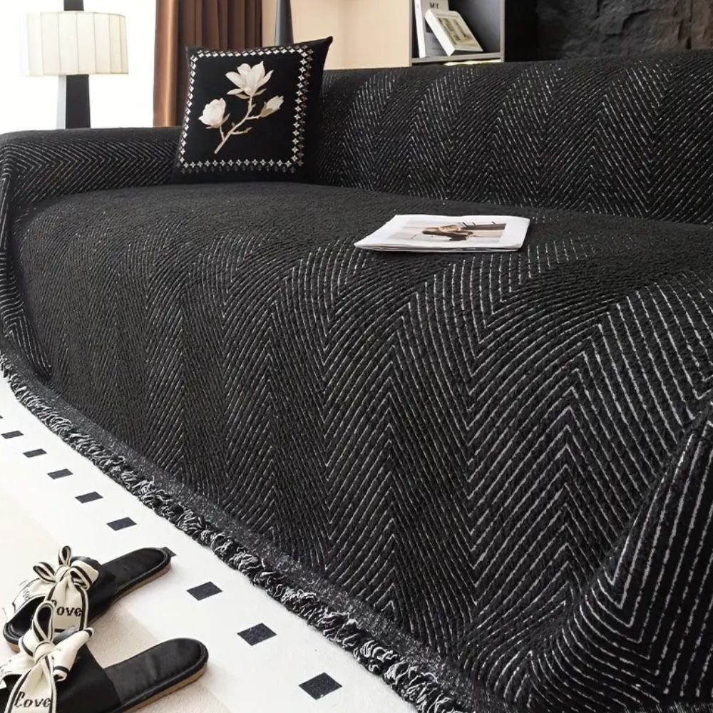 Herringbone Microfibre Sofa Throw Cover