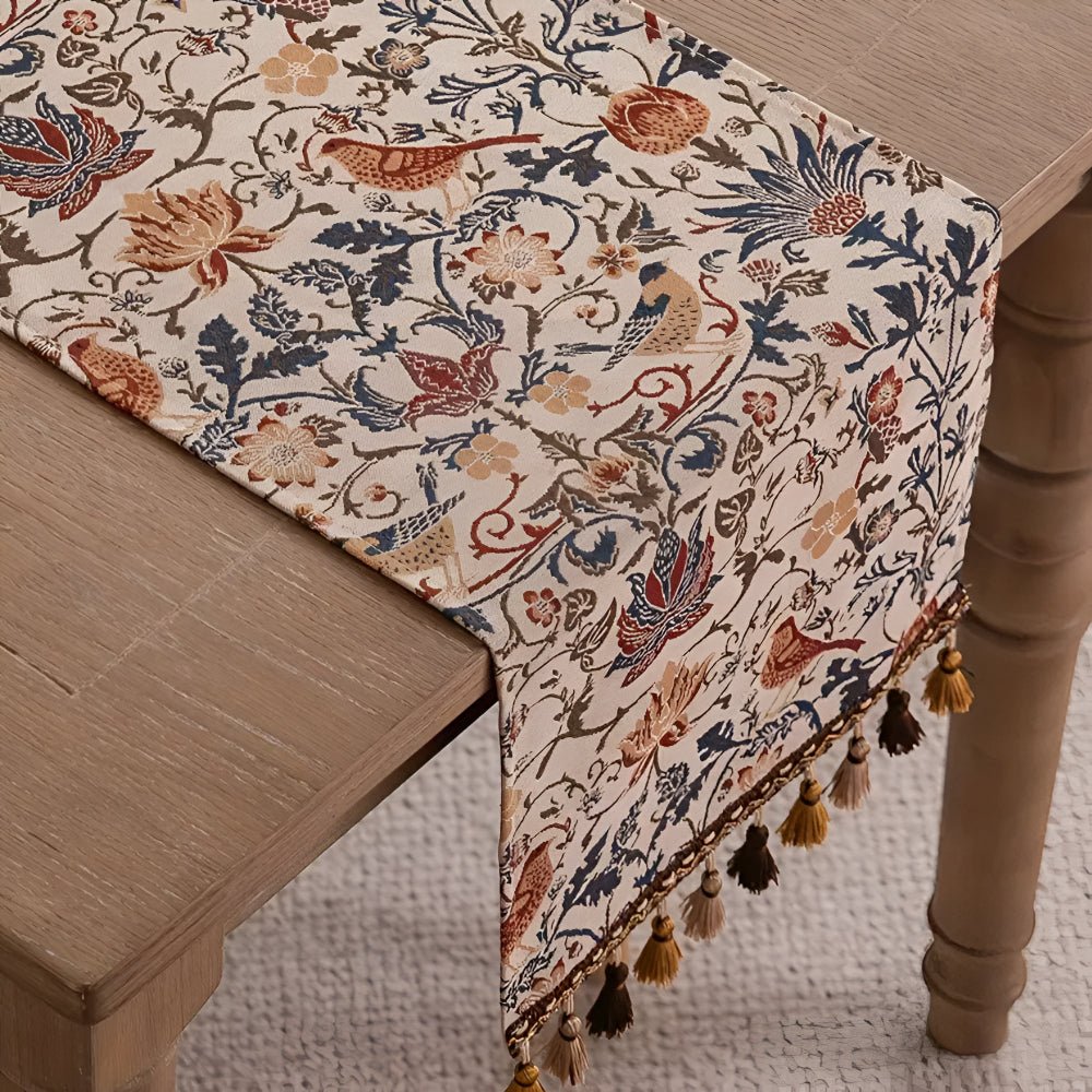 Vintage Floral and Bird Jacquard Table Runner