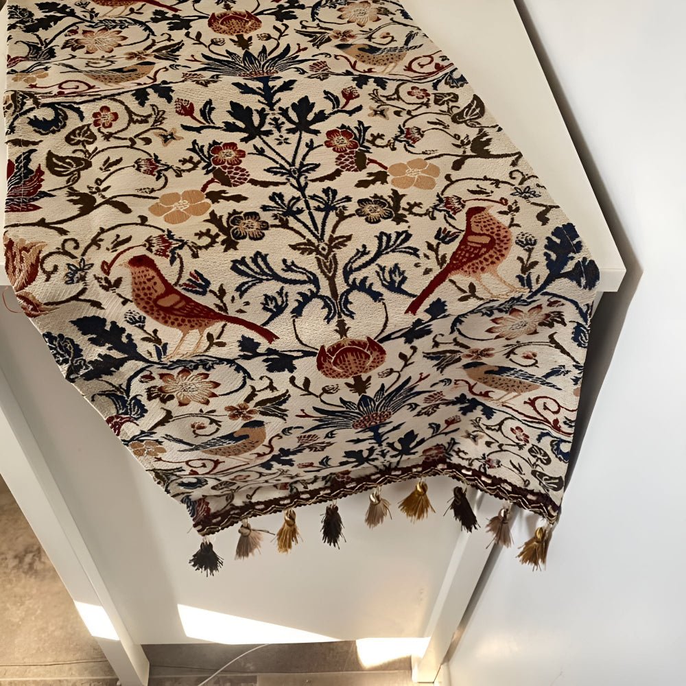 Vintage Floral and Bird Jacquard Table Runner