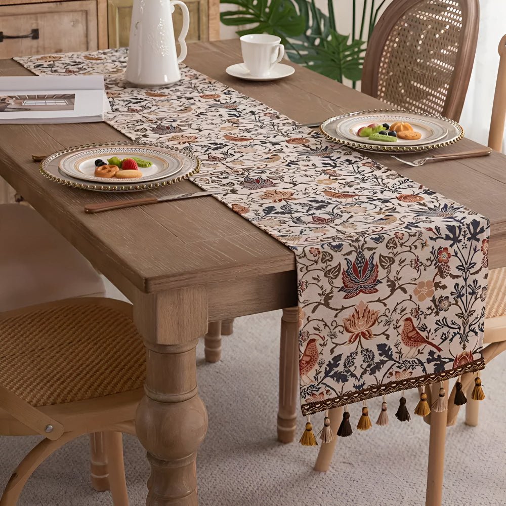 Vintage Floral and Bird Jacquard Table Runner