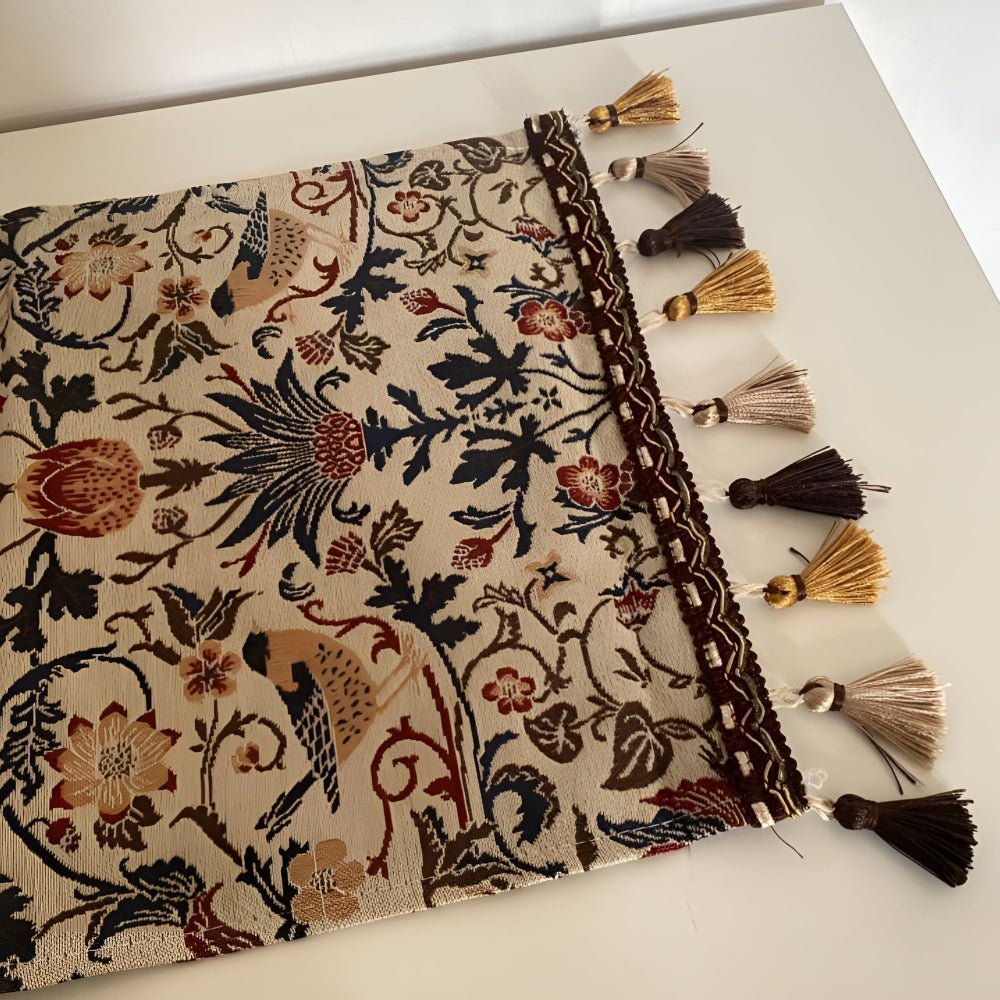 Vintage Floral and Bird Jacquard Table Runner