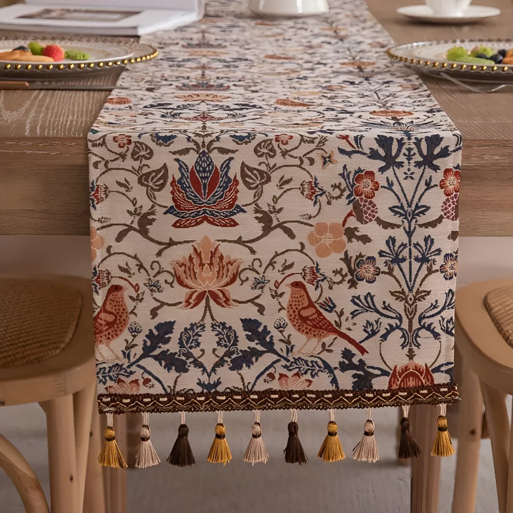 Vintage Floral and Bird Jacquard Table Runner
