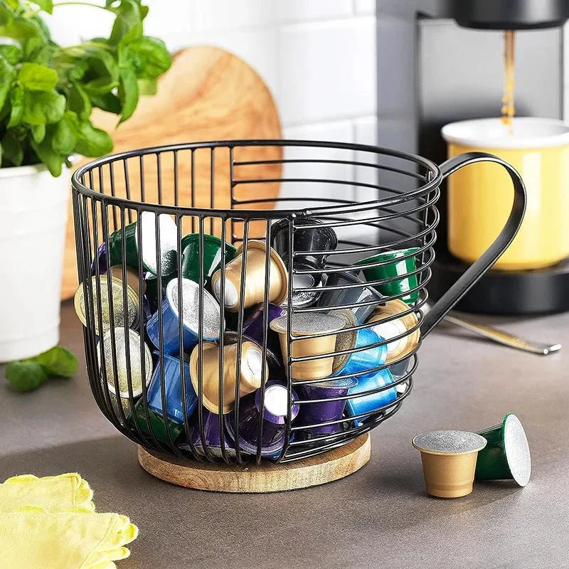 Cup-Shaped Coffee Pod Organiser with Wooden Base