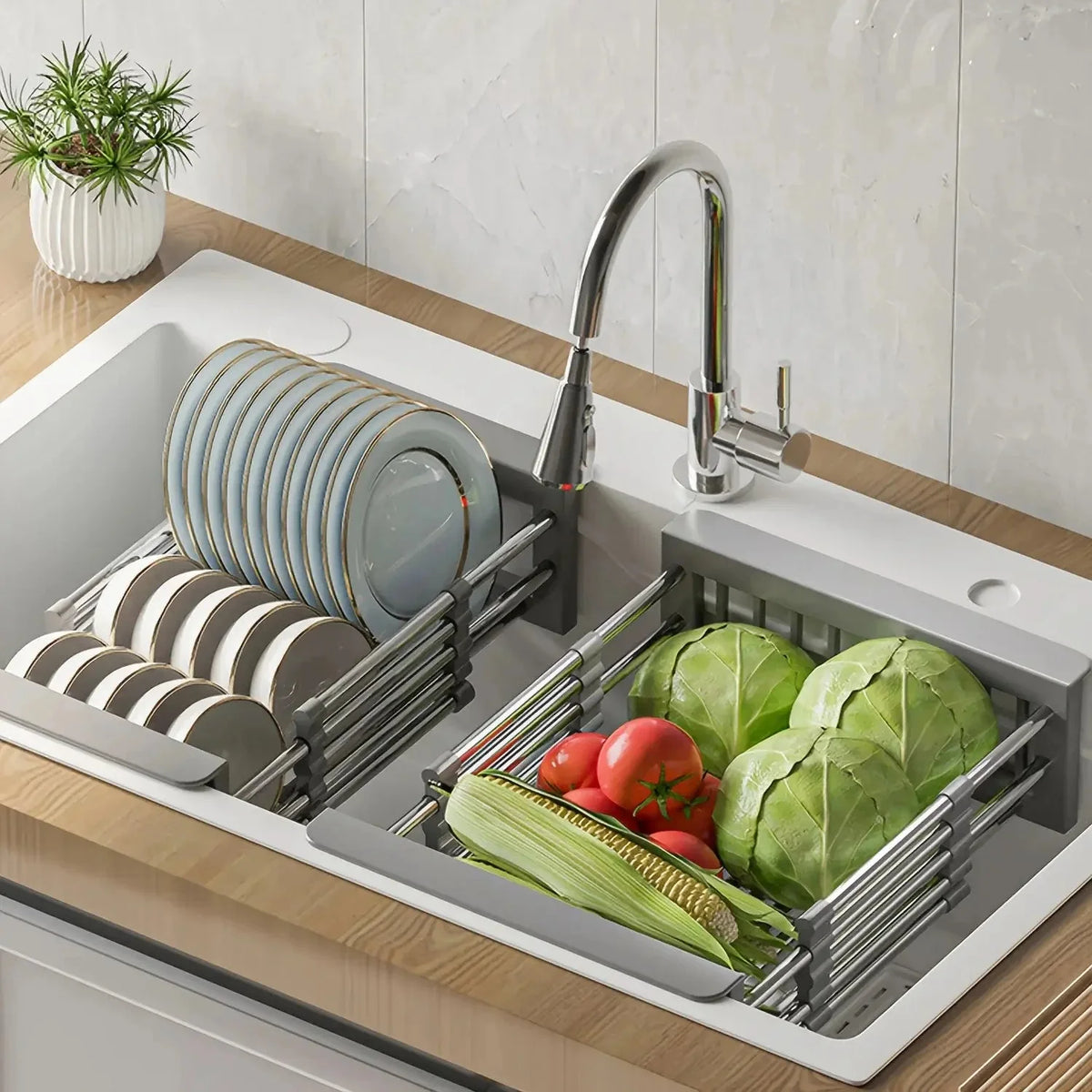 Extendable Stainless Steel Sink Draining Basket