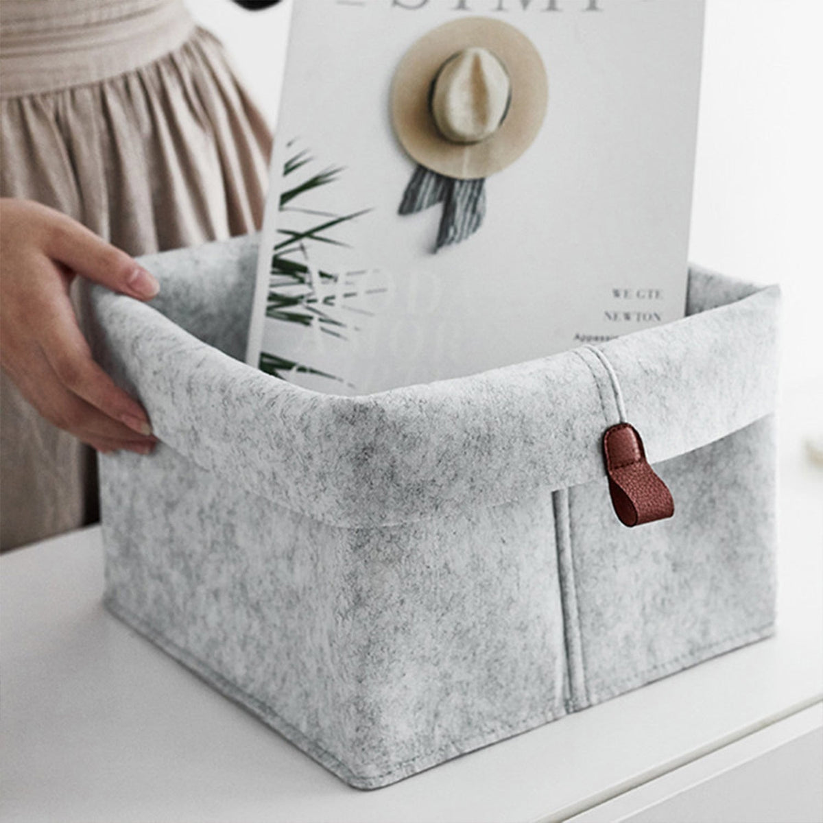 Felt Storage Basket with Fold-Down Rim