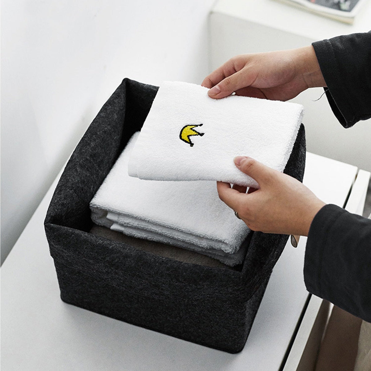 Felt Storage Basket with Fold-Down Rim
