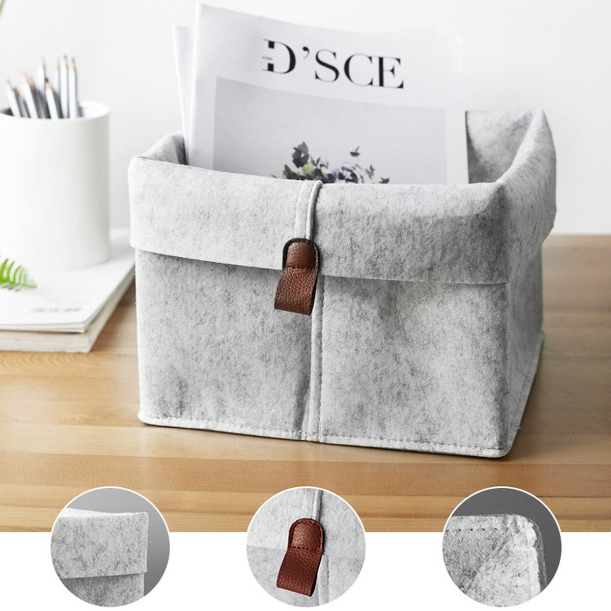 Felt Storage Basket with Fold-Down Rim