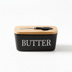 Ceramic Butter Dish with Bamboo Lid and Knife
