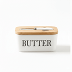 Ceramic Butter Dish with Bamboo Lid and Knife