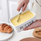 Ceramic Butter Dish with Bamboo Lid and Knife
