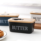 Ceramic Butter Dish with Bamboo Lid and Knife