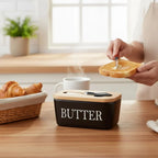 Ceramic Butter Dish with Bamboo Lid and Knife