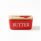 Ceramic Butter Dish with Bamboo Lid and Knife