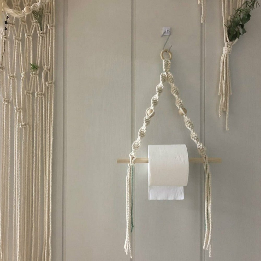 Cotton Rope and Wood Toilet Roll Holder