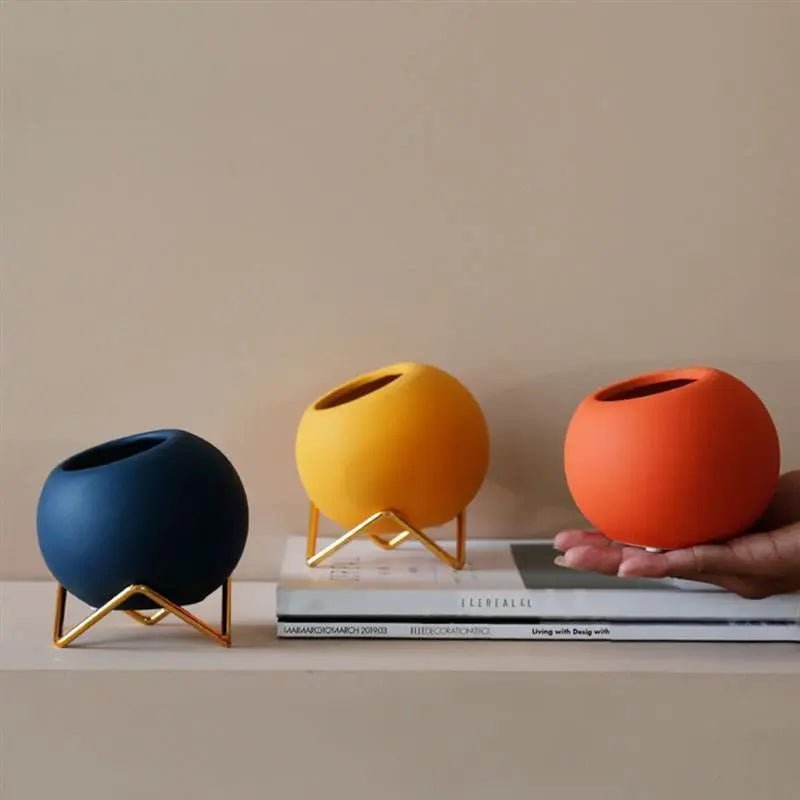 Ceramic Mini Plant Pot with Metal Stand