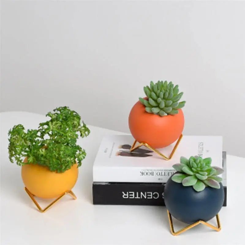 Ceramic Mini Plant Pot with Metal Stand