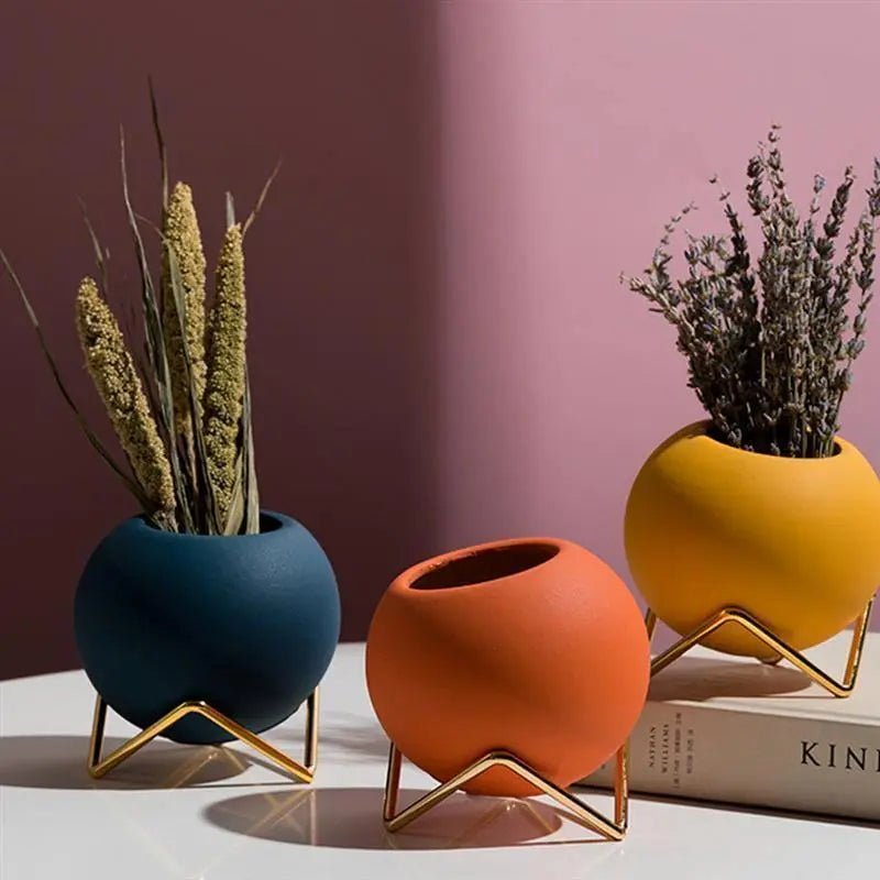 Ceramic Mini Plant Pot with Metal Stand