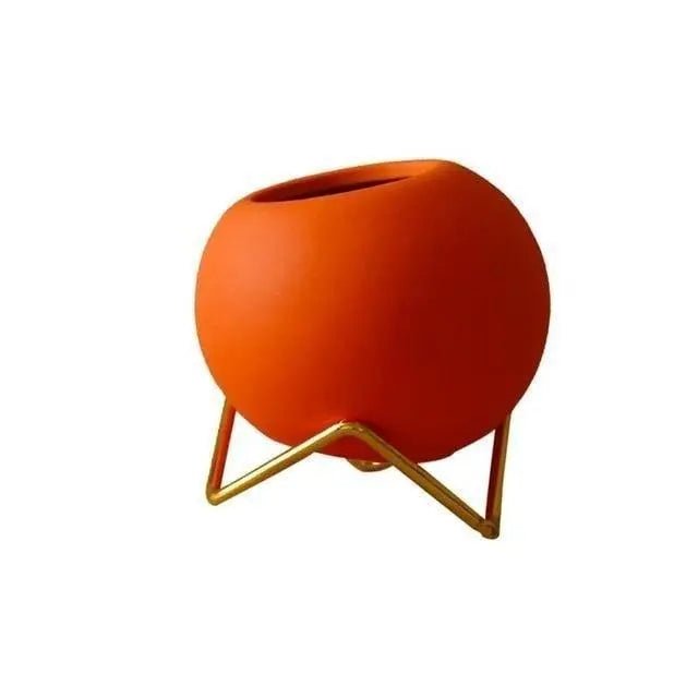 Ceramic Mini Plant Pot with Metal Stand
