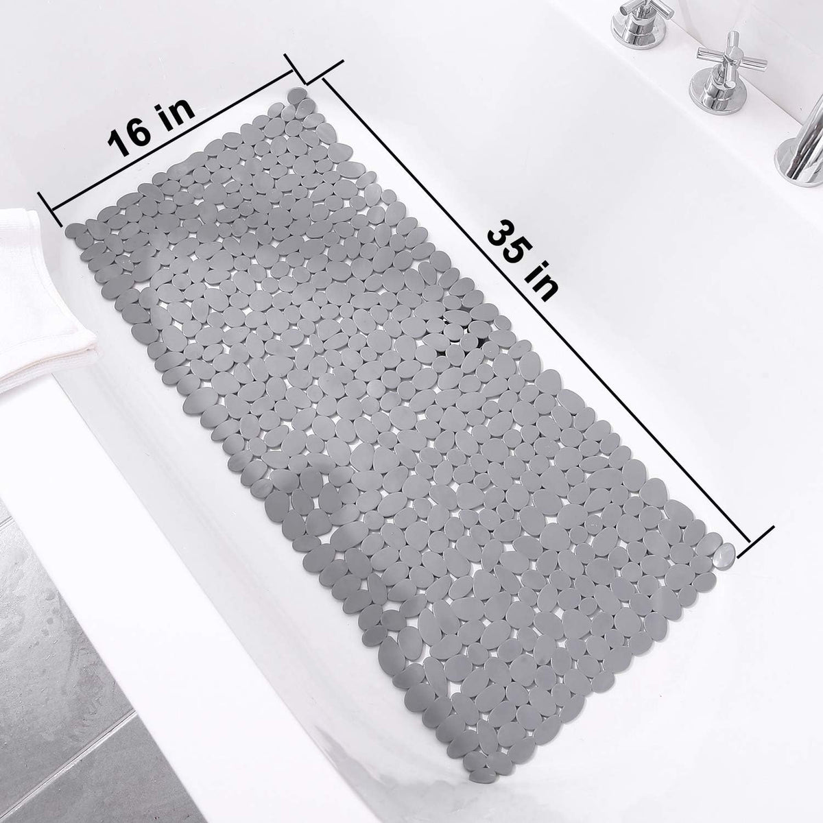 Pebble Texture PVC Bath Mat with Suction Cups, 88 x 40 cm