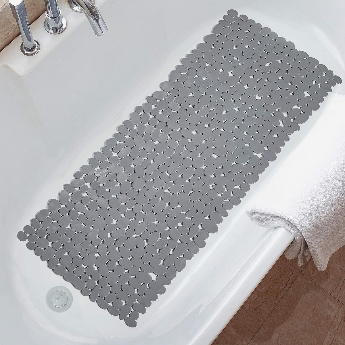 Pebble Texture PVC Bath Mat with Suction Cups, 88 x 40 cm