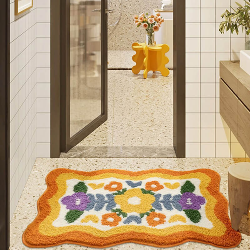 Floral Microfibre Bath Mat with PVC Backing