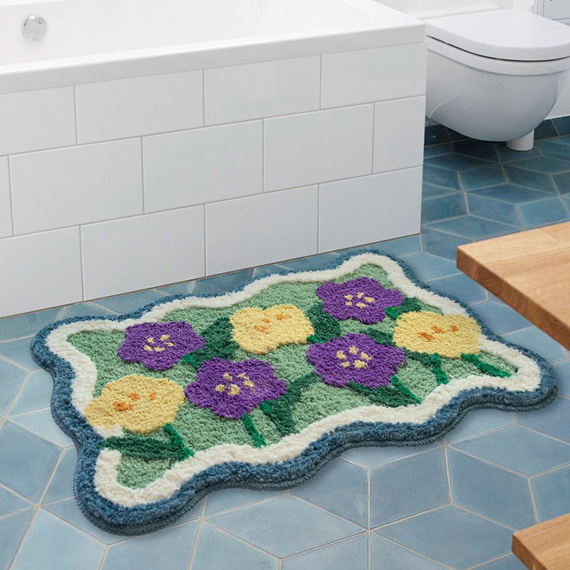 Floral Microfibre Bath Mat with PVC Backing