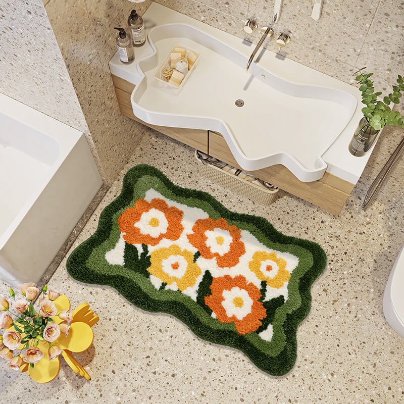 Floral Microfibre Bath Mat with PVC Backing