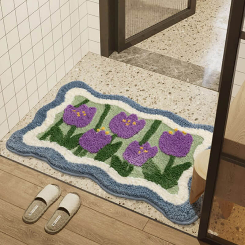 Floral Microfibre Bath Mat with PVC Backing